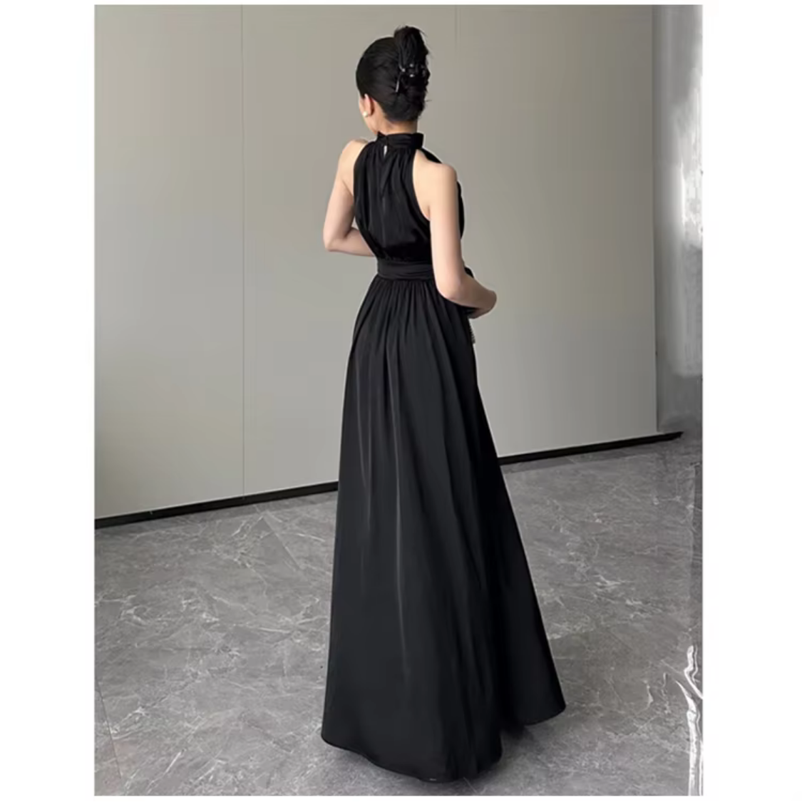 Summer Sleeveless Black Long  High Split A-line Dress