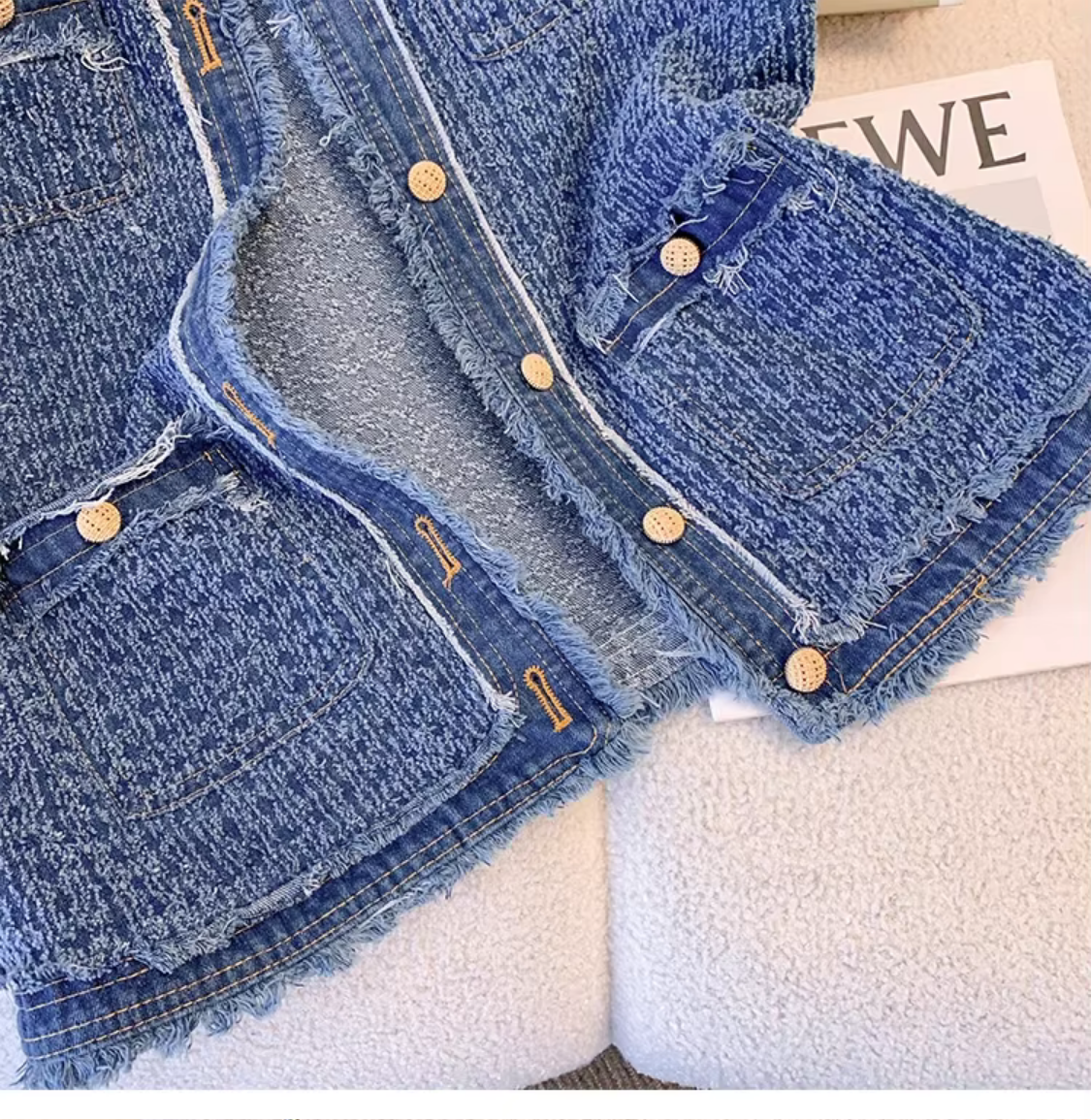 Blue Spring Autumn Flow Sleeveless Single Breasted Plaid Denim Vest