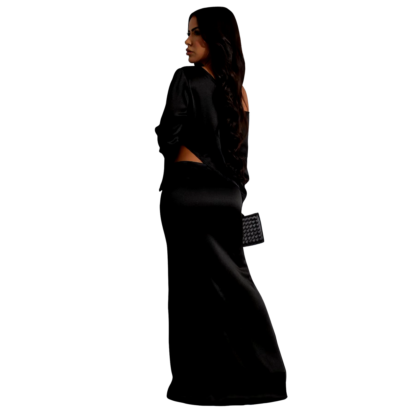 2024 Streetwear Skew Collar Full Sleeve Top + Long Skirts Set