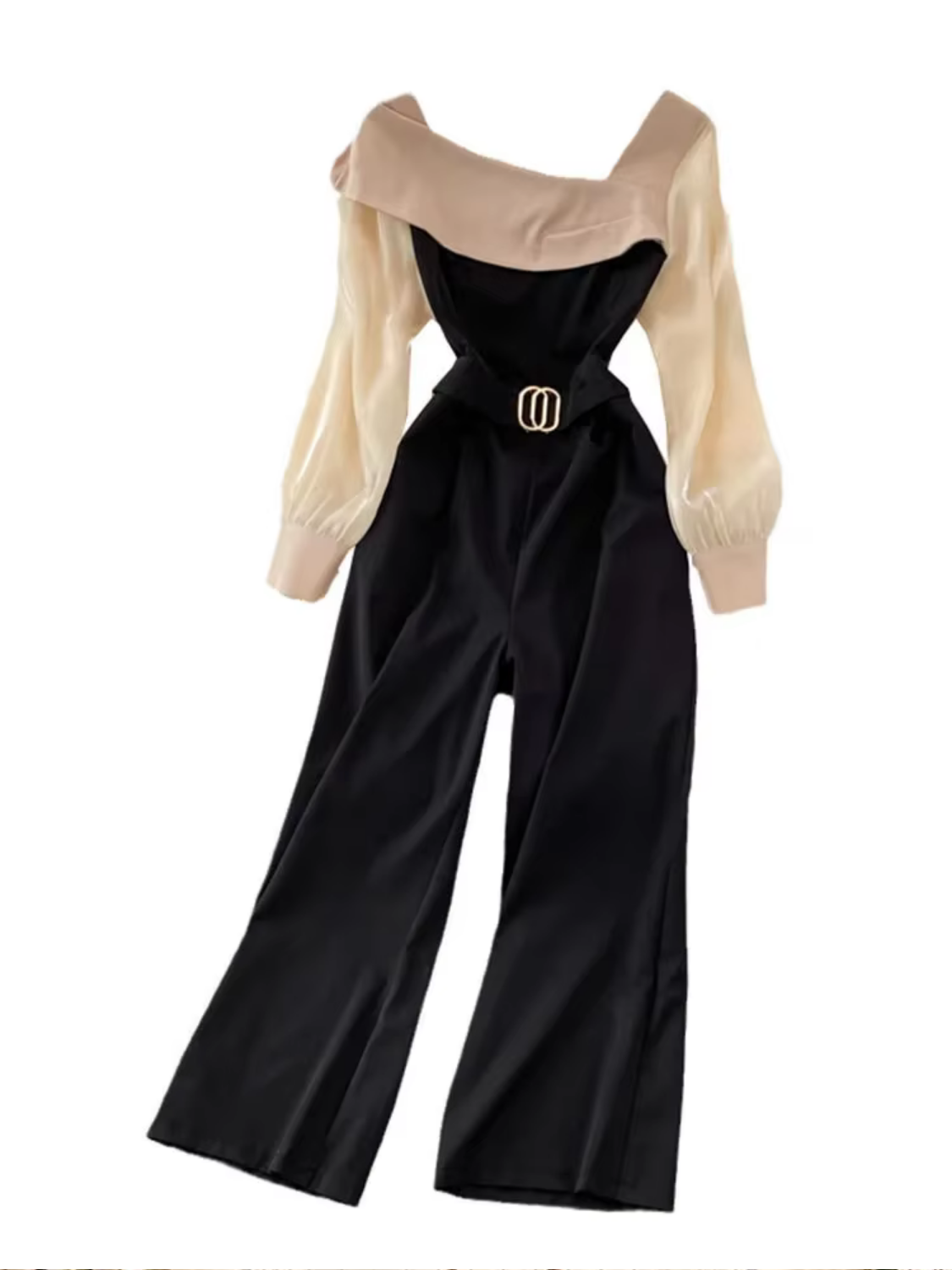 Spring Autumn Elegant Slim High Waist Patchwork Loose Wide Leg Pants Jumpsuits