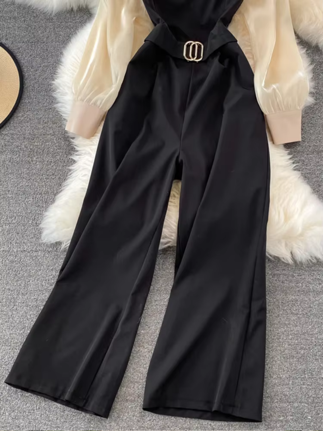 Spring Autumn Elegant Slim High Waist Patchwork Loose Wide Leg Pants Jumpsuits