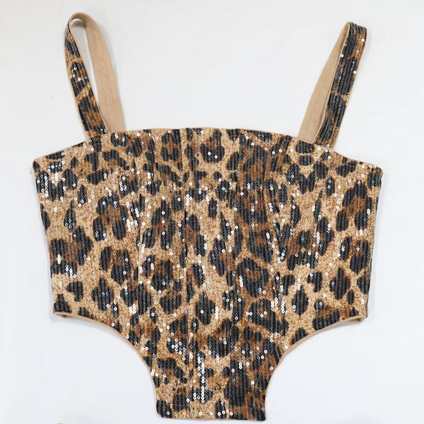 Sexy Leopard Print Sequin Irregular Tank Top And Mini Skirts Club Suits