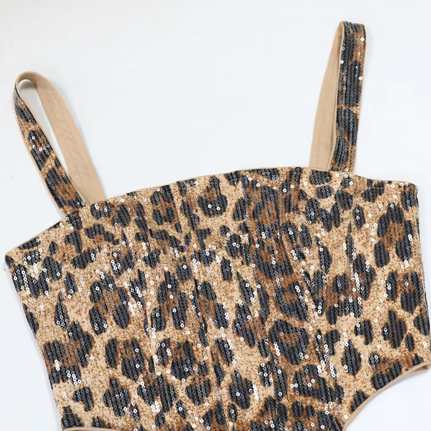 Sexy Leopard Print Sequin Irregular Tank Top And Mini Skirts Club Suits