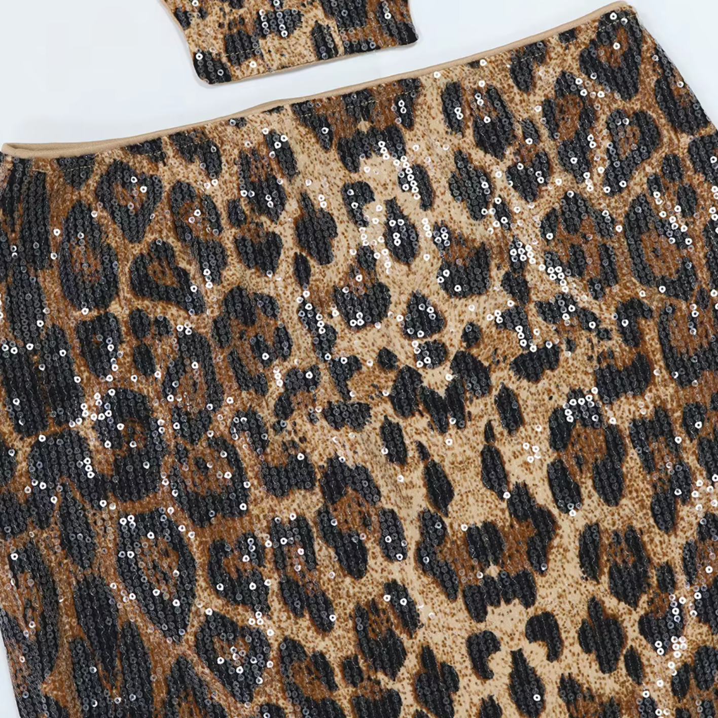 Sexy Leopard Print Sequin Irregular Tank Top And Mini Skirts Club Suits