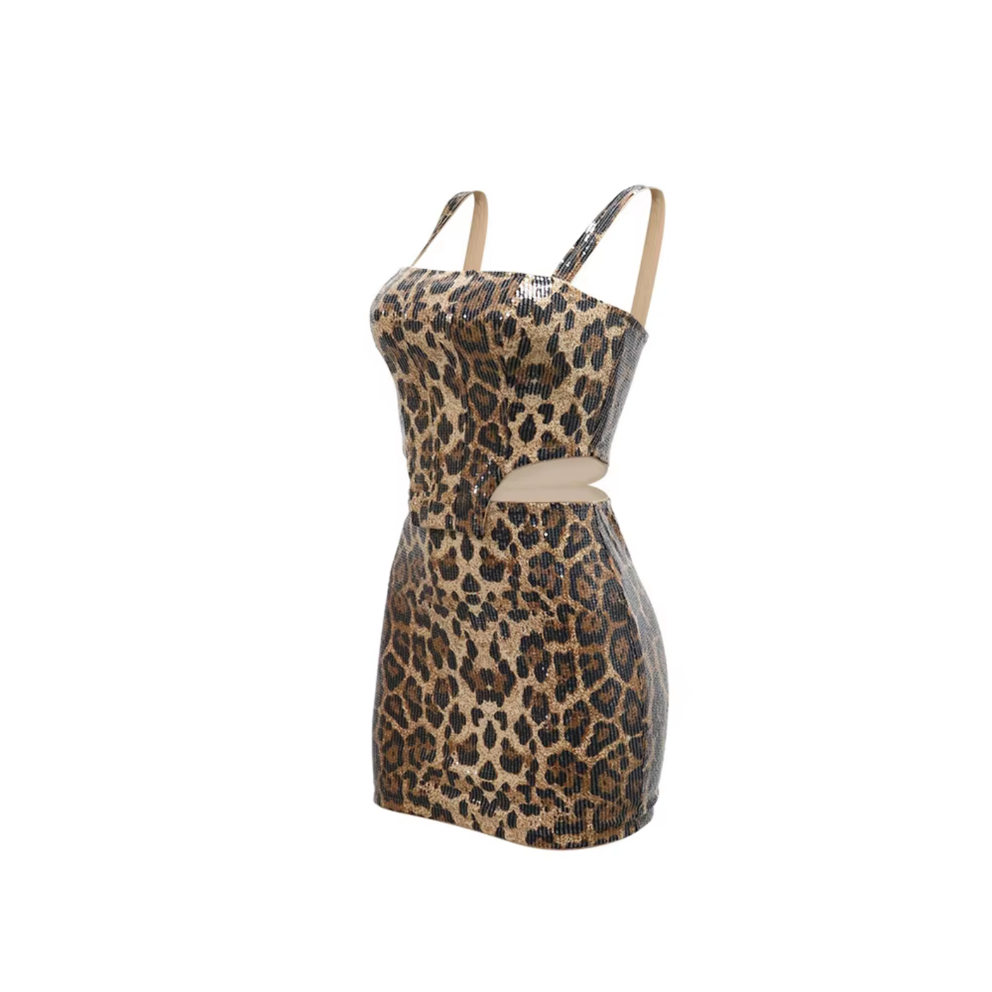 Sexy Leopard Print Sequin Irregular Tank Top And Mini Skirts Club Suits