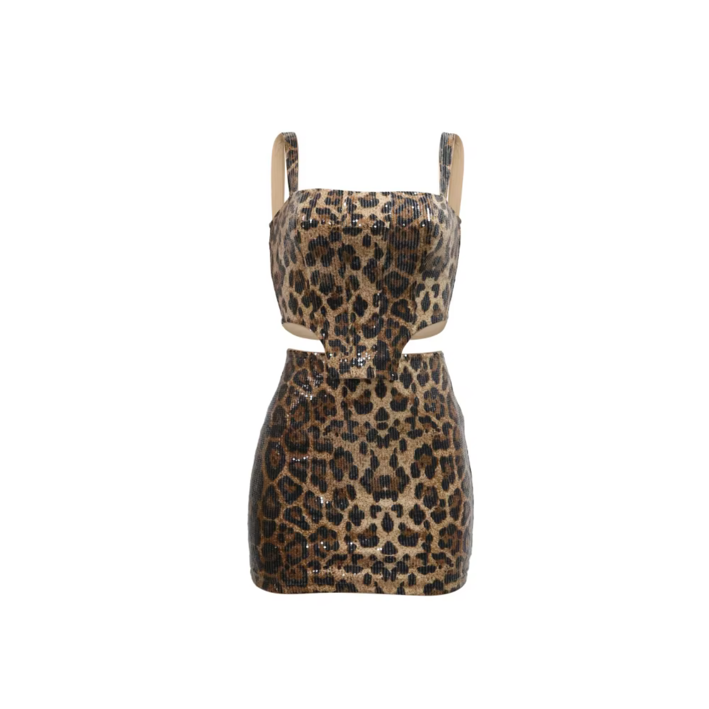 Sexy Leopard Print Sequin Irregular Tank Top And Mini Skirts Club Suits