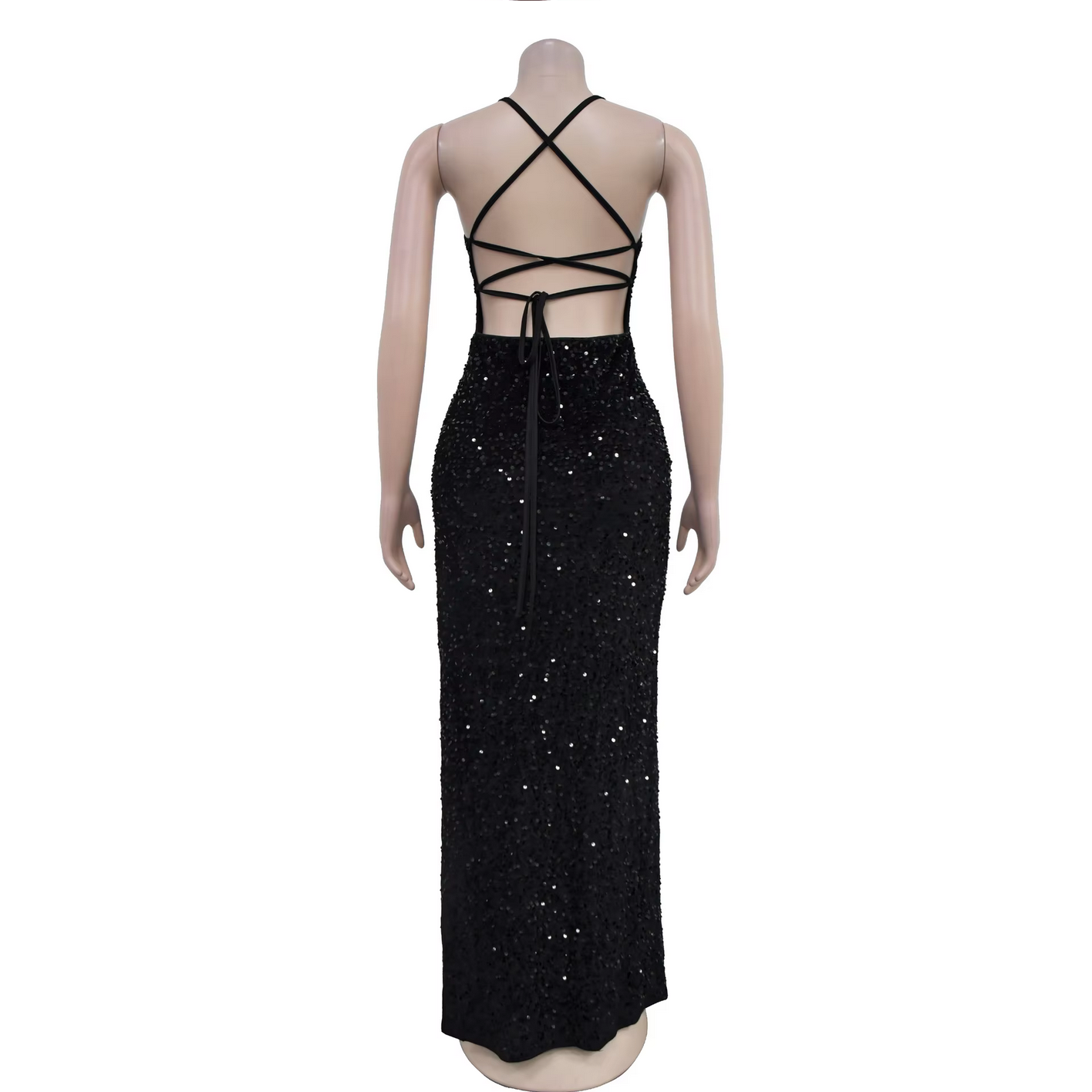 Sexy Sequin Deep V Bodycon Slit Spaghetti Strap Dresses