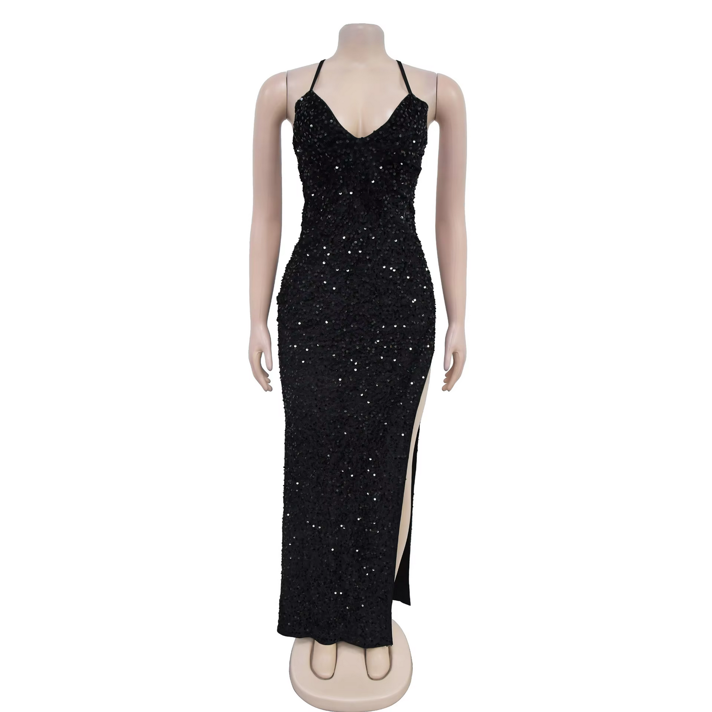 Sexy Sequin Deep V Bodycon Slit Spaghetti Strap Dresses