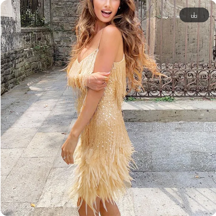 Fashionable Tassel Sequin Feather  Dress