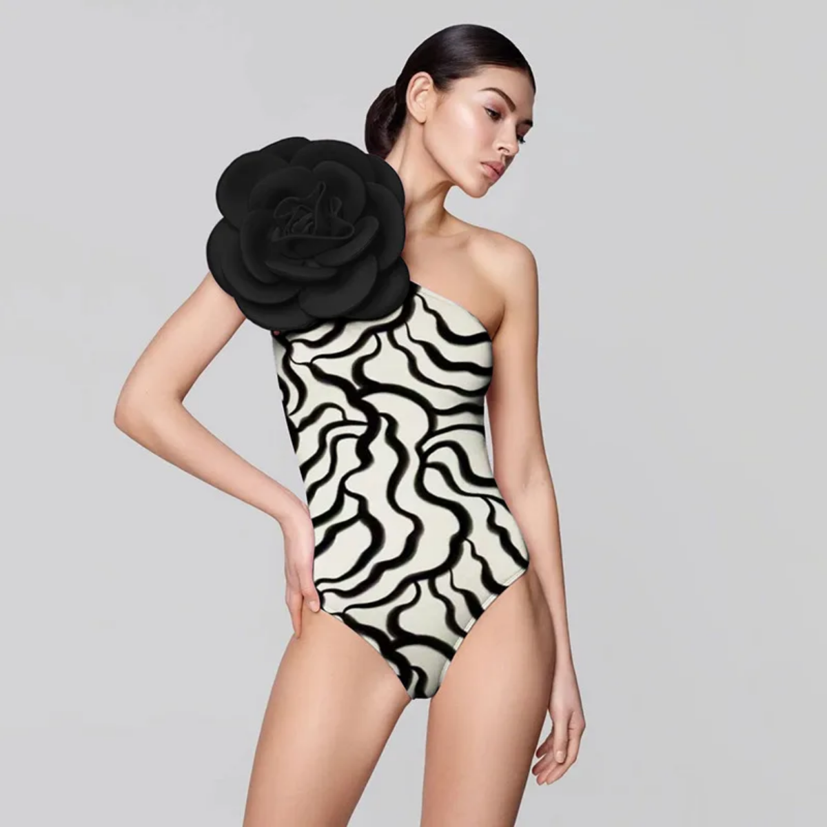 2024 3D Flower Printed One Piece Swimsuit Set