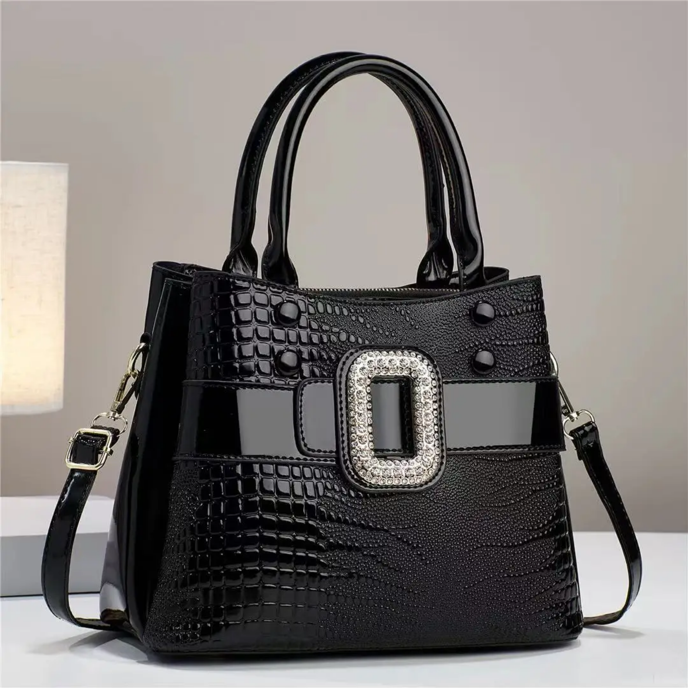 Luxury Quality Patent Leather Crocodile Stone Pattern Cross Body Bags