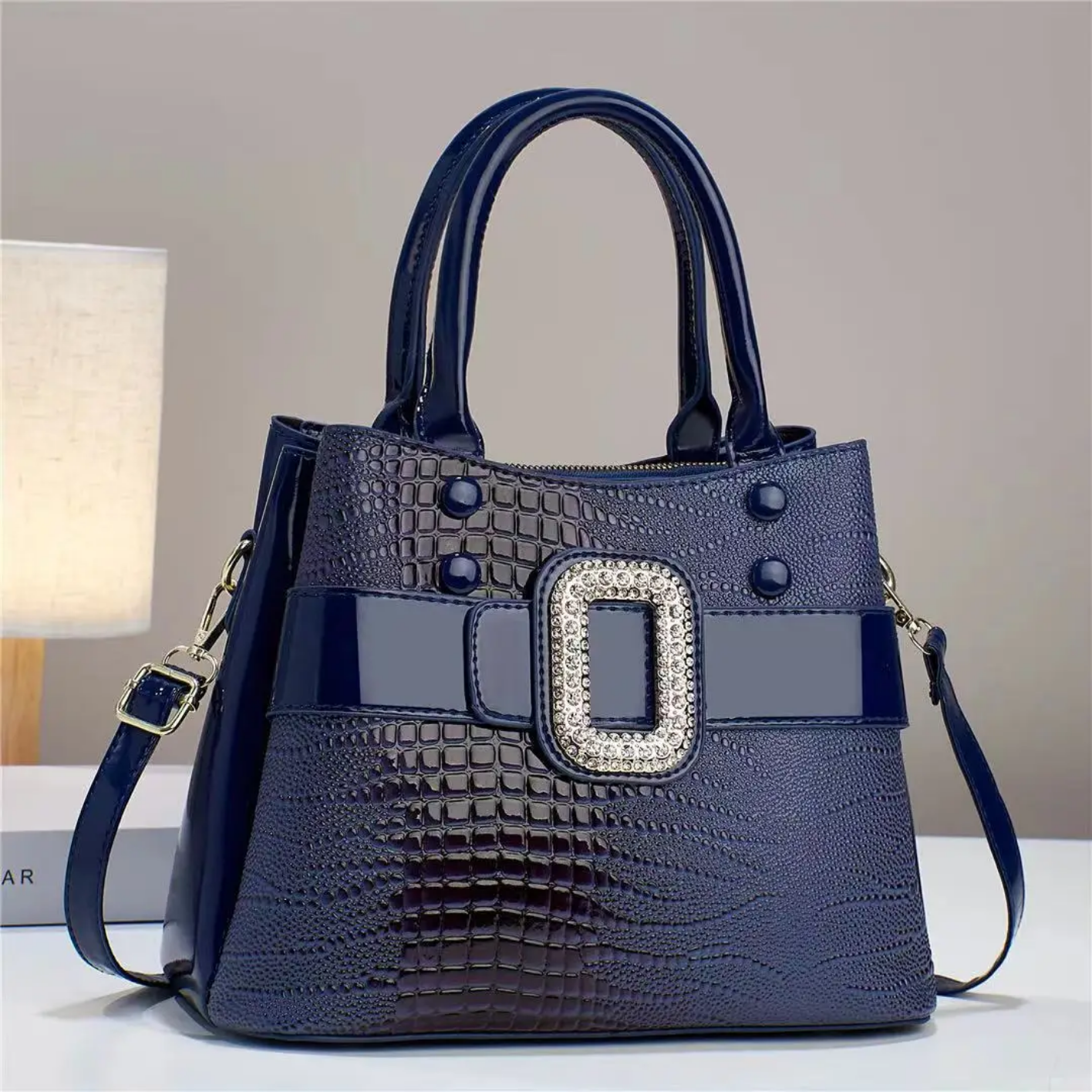 Luxury Quality Patent Leather Crocodile Stone Pattern Cross Body Bags