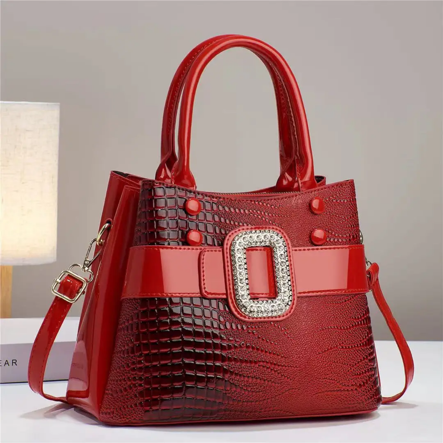 Luxury Quality Patent Leather Crocodile Stone Pattern Cross Body Bags