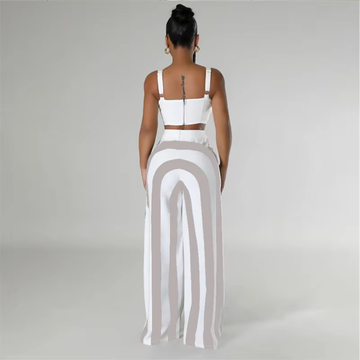 Striped Print  Crop Top and Wide Leg Pants 2 Piece Set