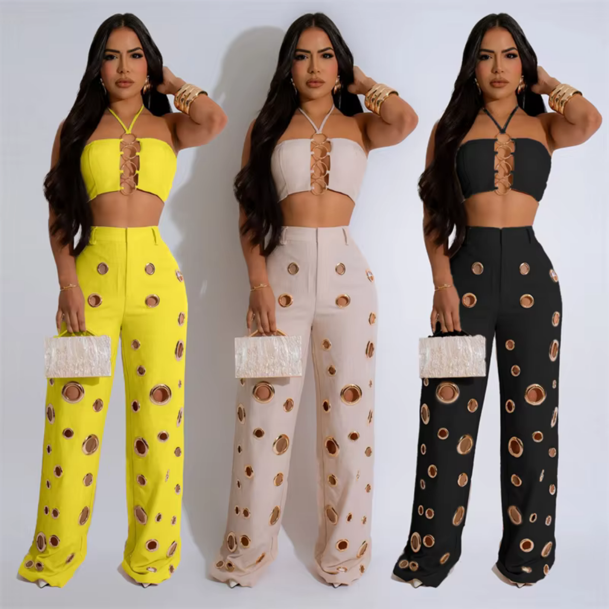 Sexy Night Party Halter Crop Top and Pants