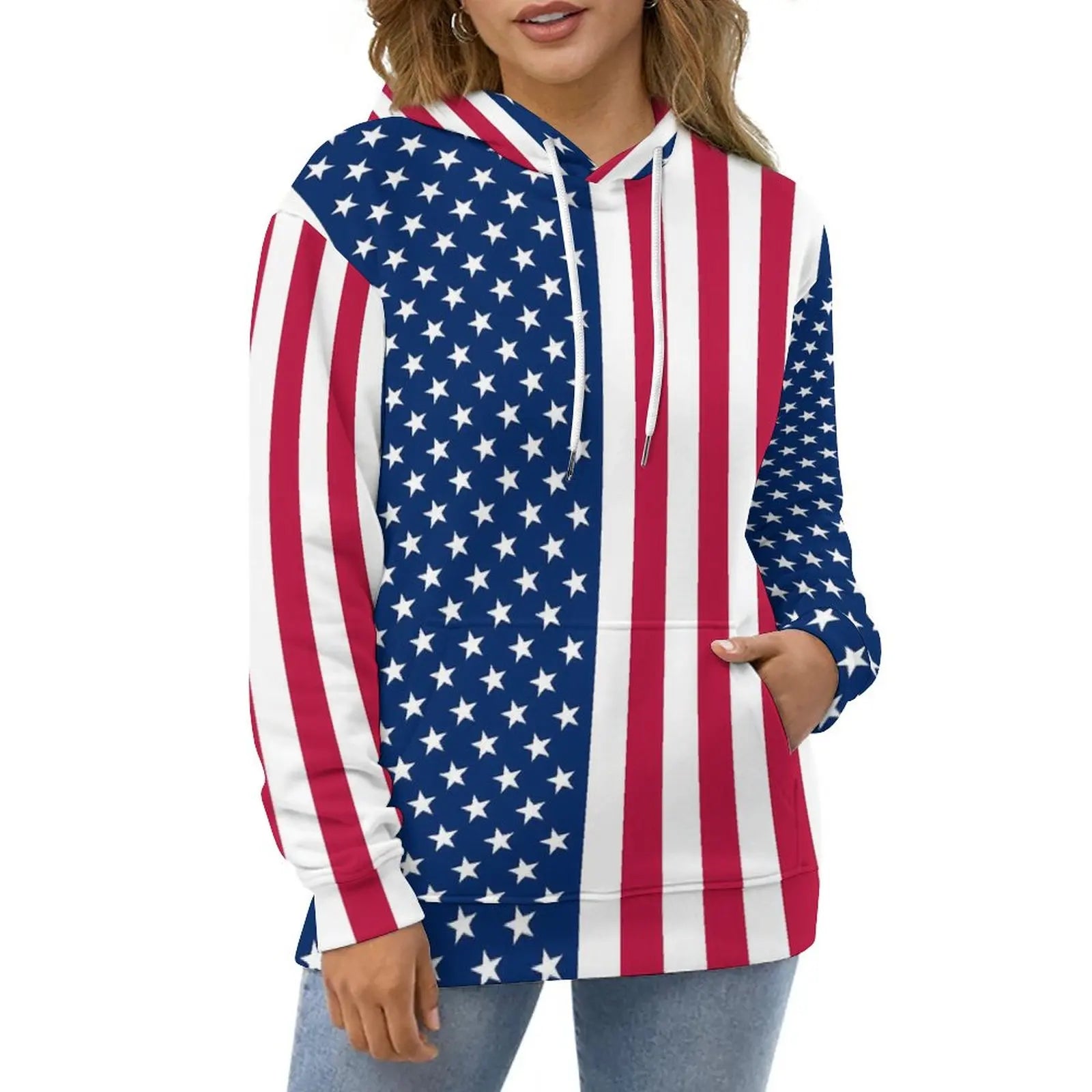 American Flag Hoodies White Stars Print Classic