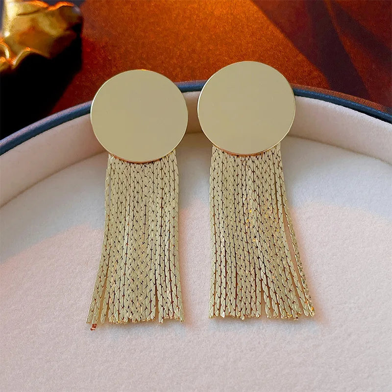 Fashion StatementColor Long Metal Chain Bling Tassel Earrings