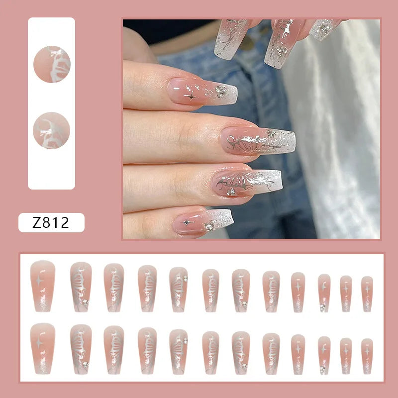 Shiny Diamond False Nails Manicure  24pcs Fake Nail