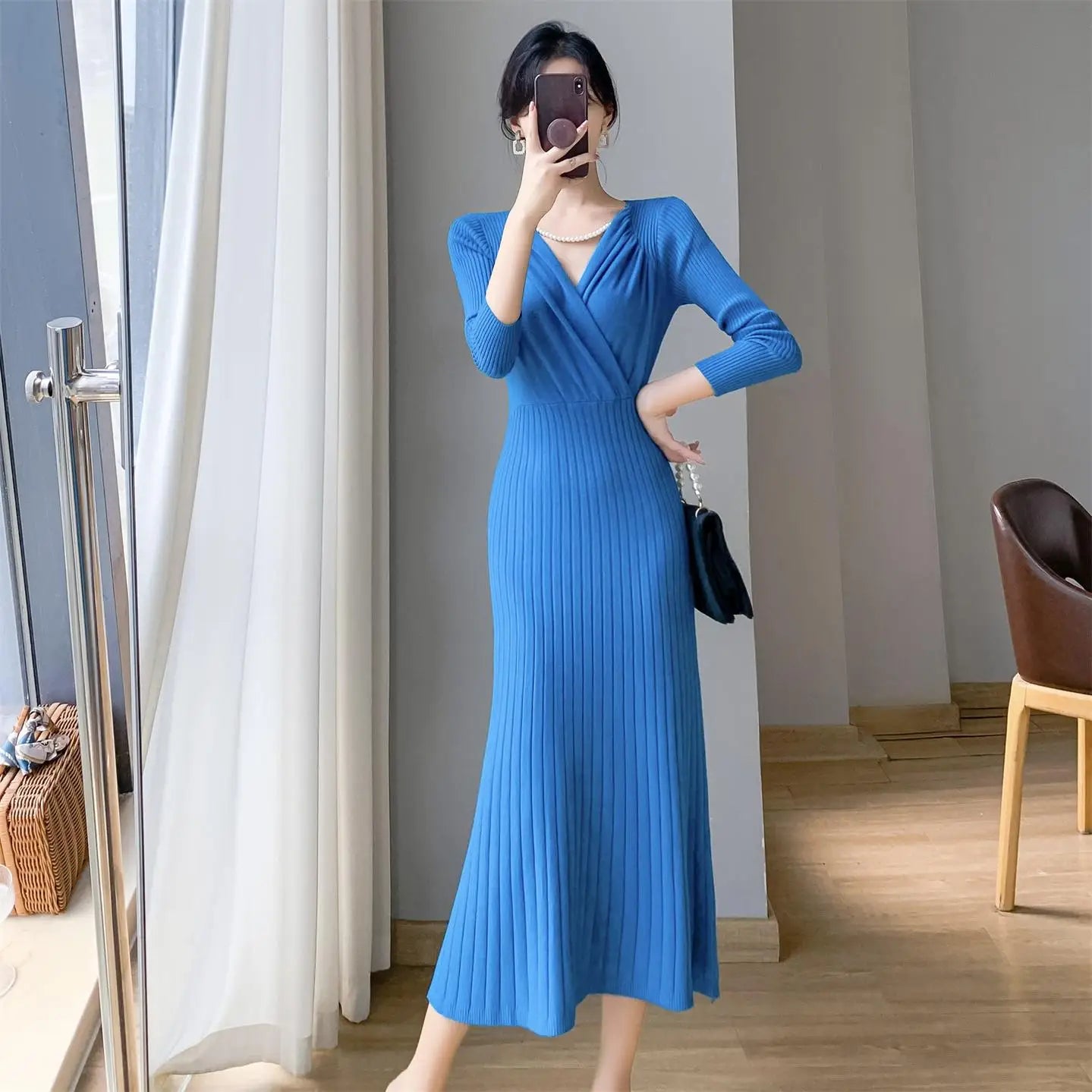 Autumn FLong Sleeve Sweater Knitted Dress