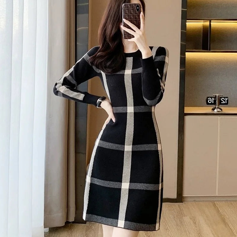 Autumn Winter Thin Casual Long Sleeve Pullovers Buttons Dresses