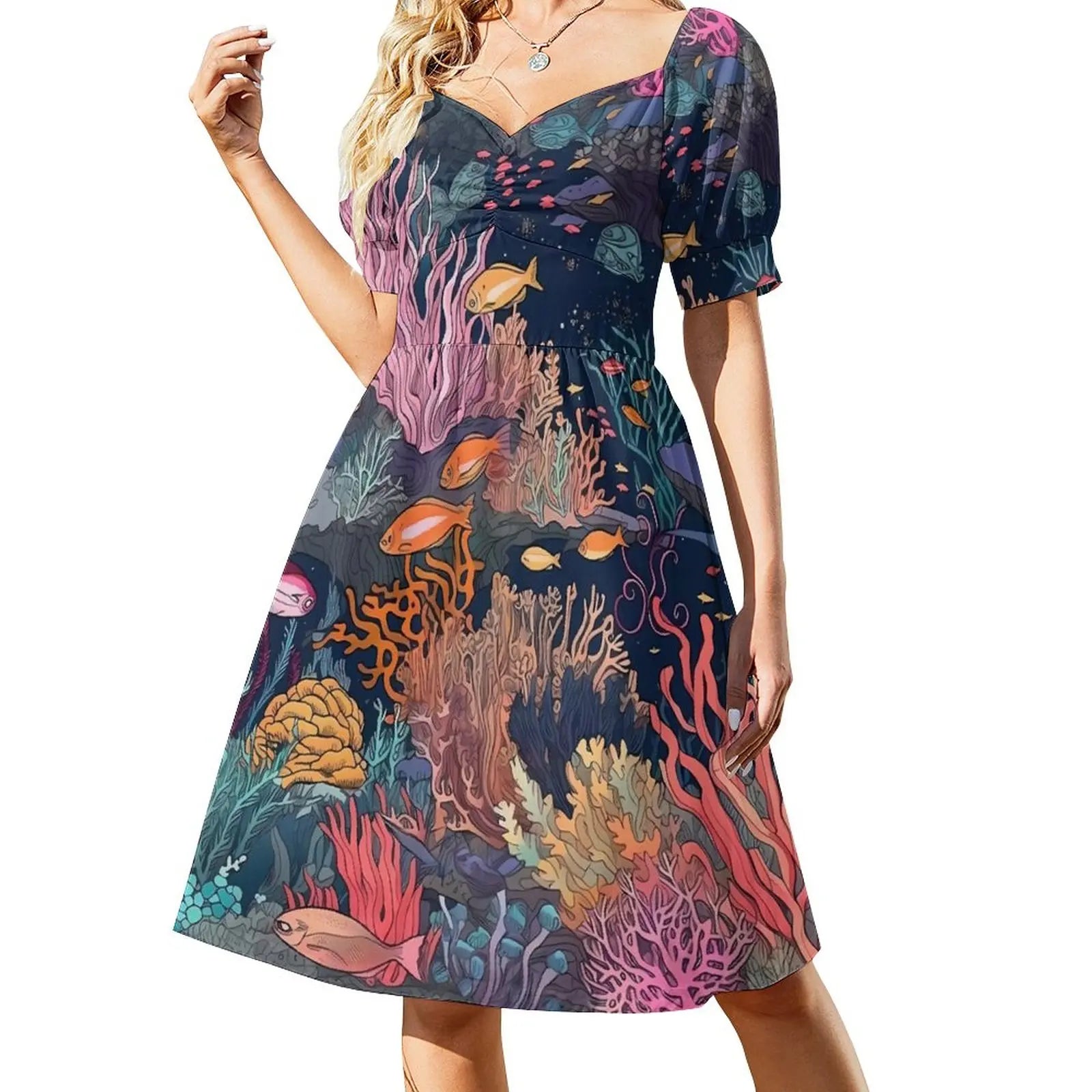 Tropical Marine Casual V Neck Elegant Printed Dress