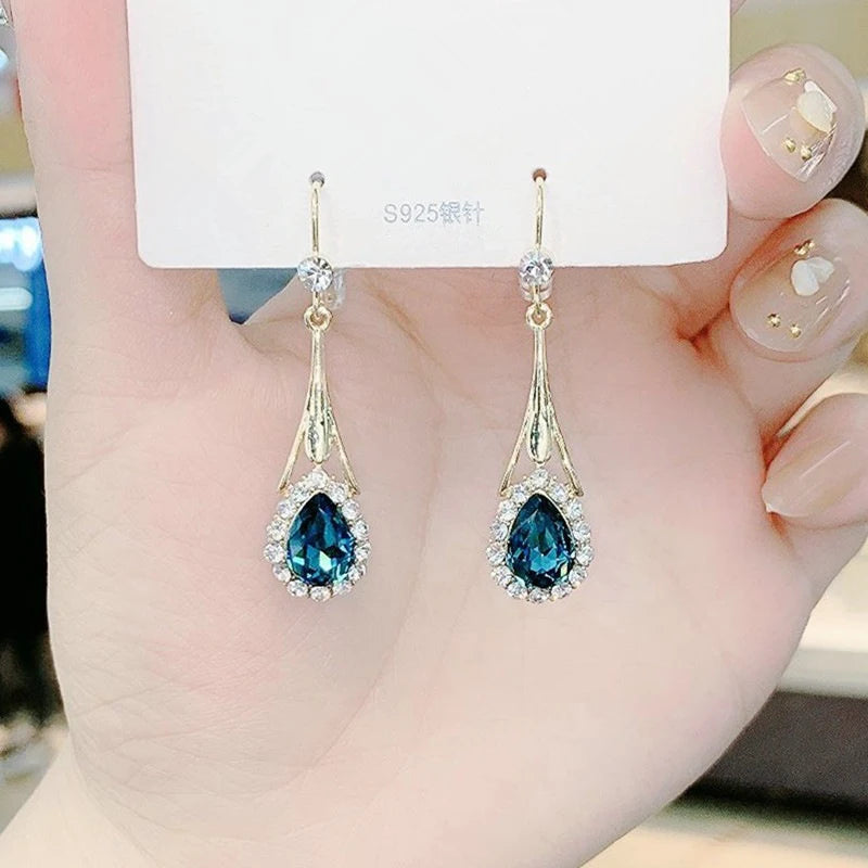 Fashion Blue Crystal Drop Earrings