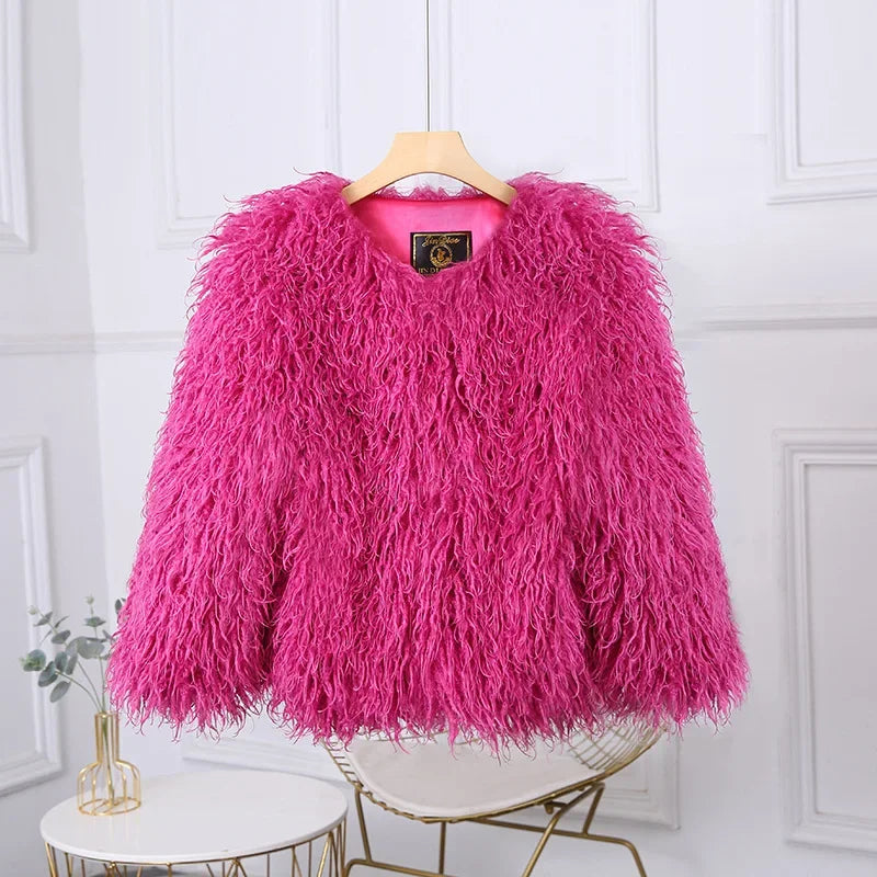 Women's Winter 2025 Fashion Luxury Cropped Faux Fur Coat