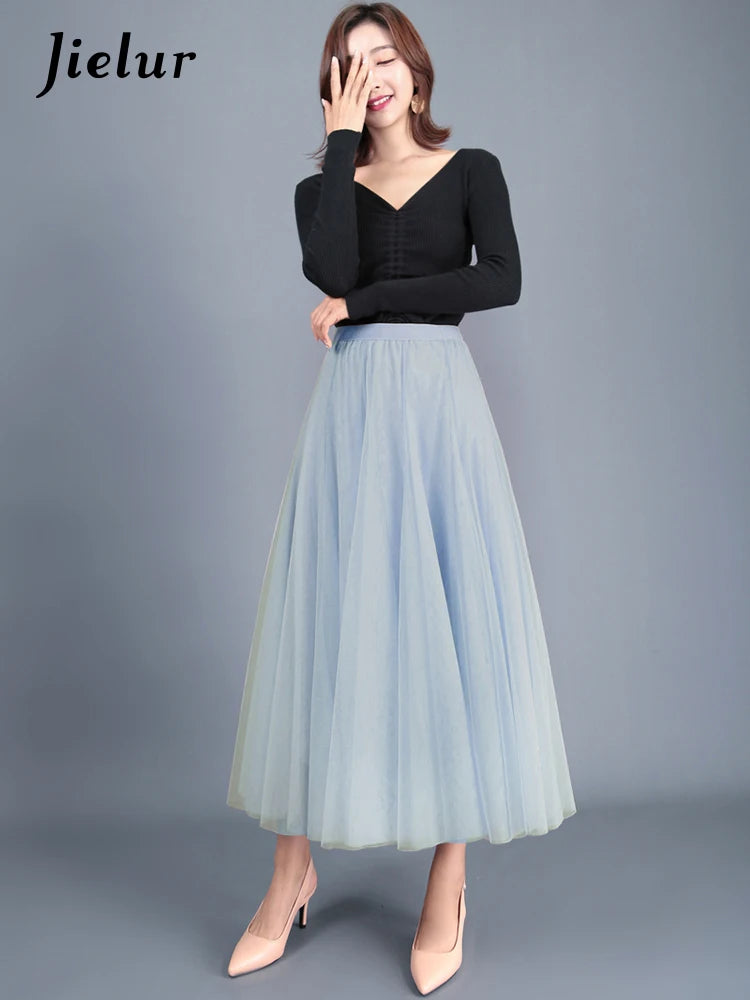 Autumn 3 Layers Princess Tulle Mesh Pleated Skirt