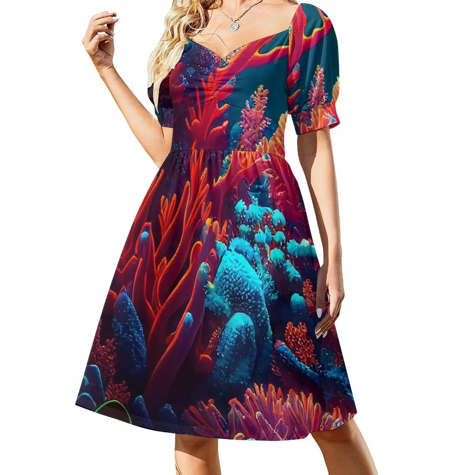 Tropical Marine Casual V Neck Elegant Printed Dress