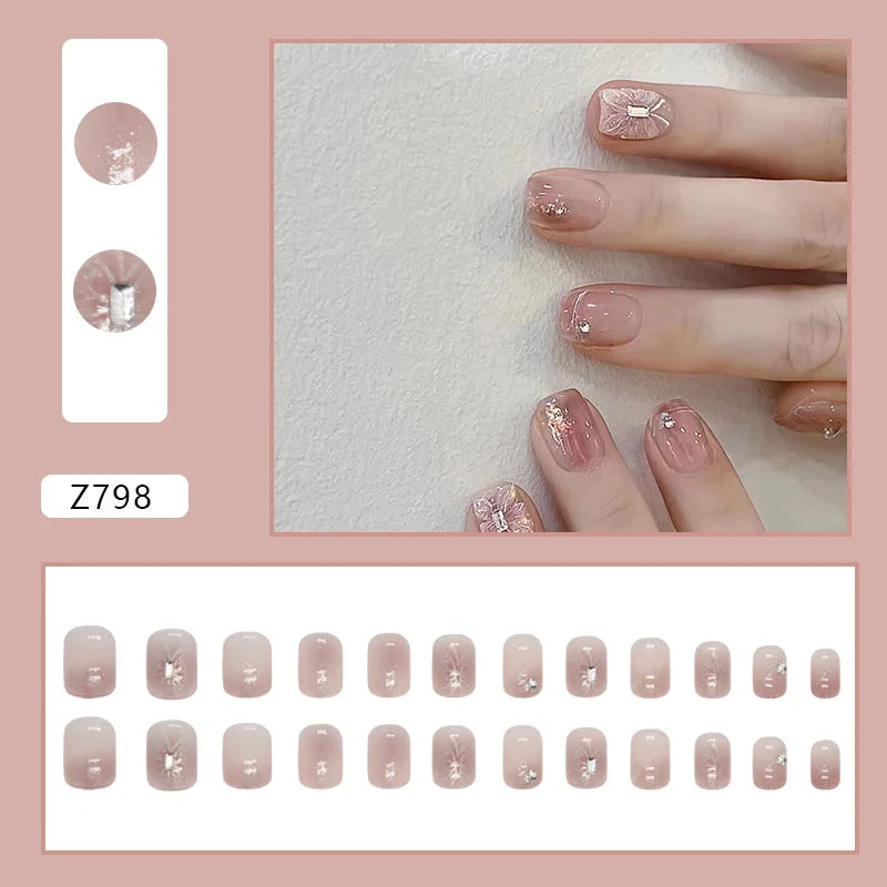 Shiny Diamond False Nails Manicure  24pcs Fake Nail