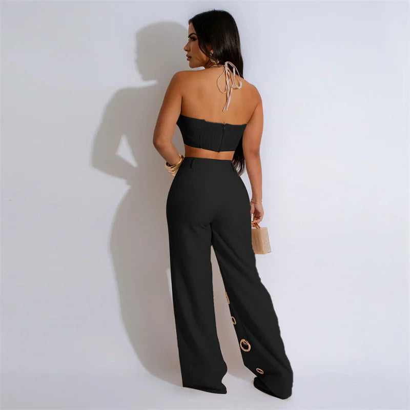 Sexy Night Party Halter Crop Top and Pants