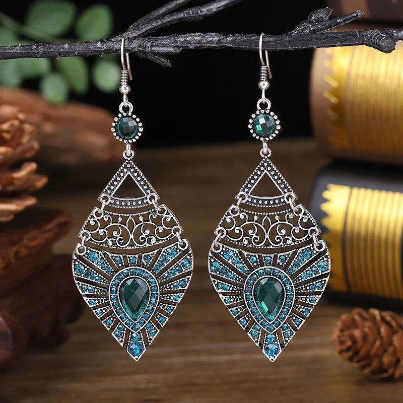 Bohemian Ethnic Long Blue Acrylic Crystal Water Drop Earrings