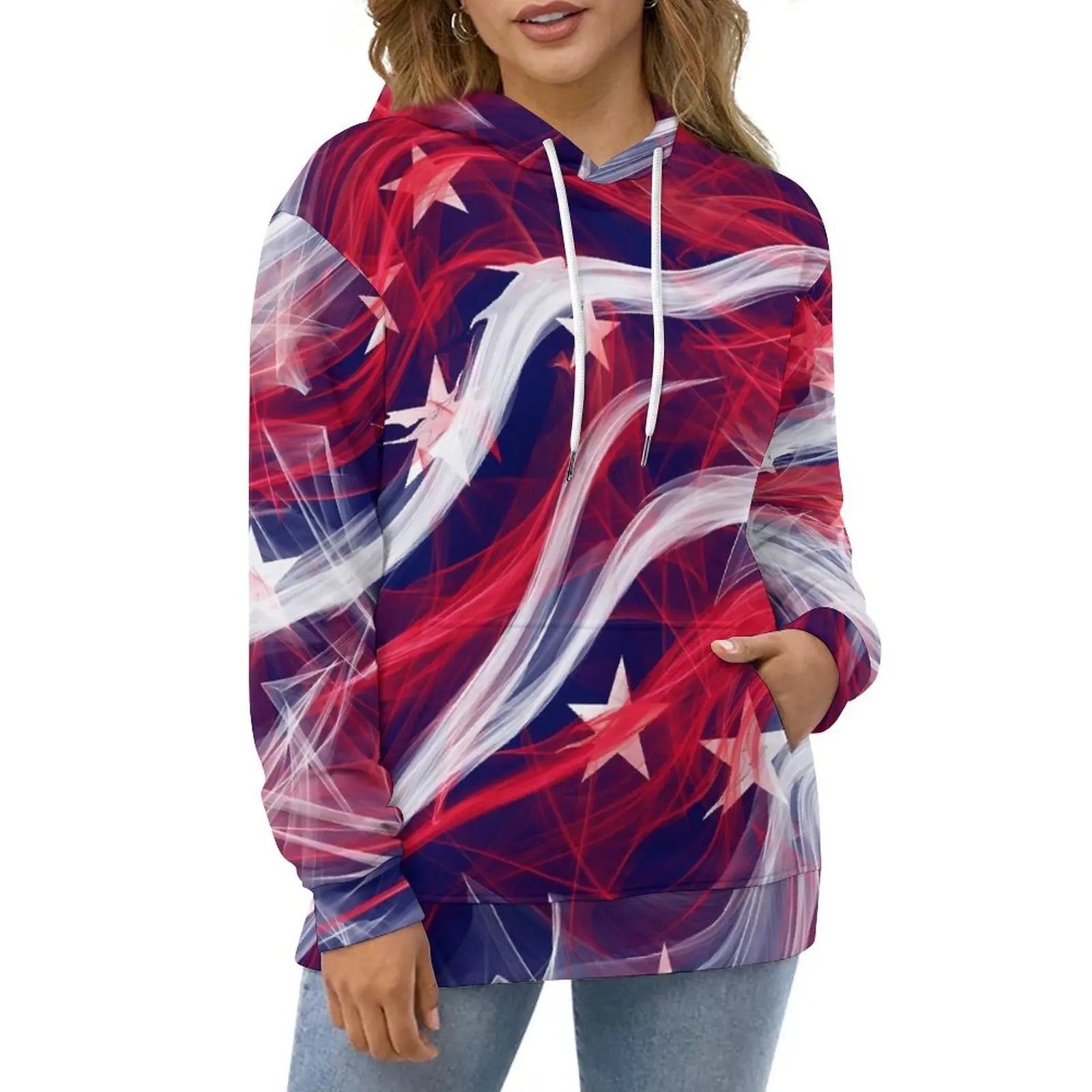 American Flag Hoodies White Stars Print Classic