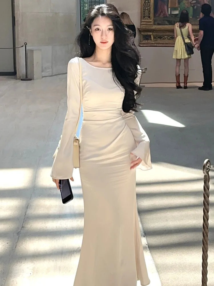 Elegant Satin Flare Sleeve Mermaid Long Dresses