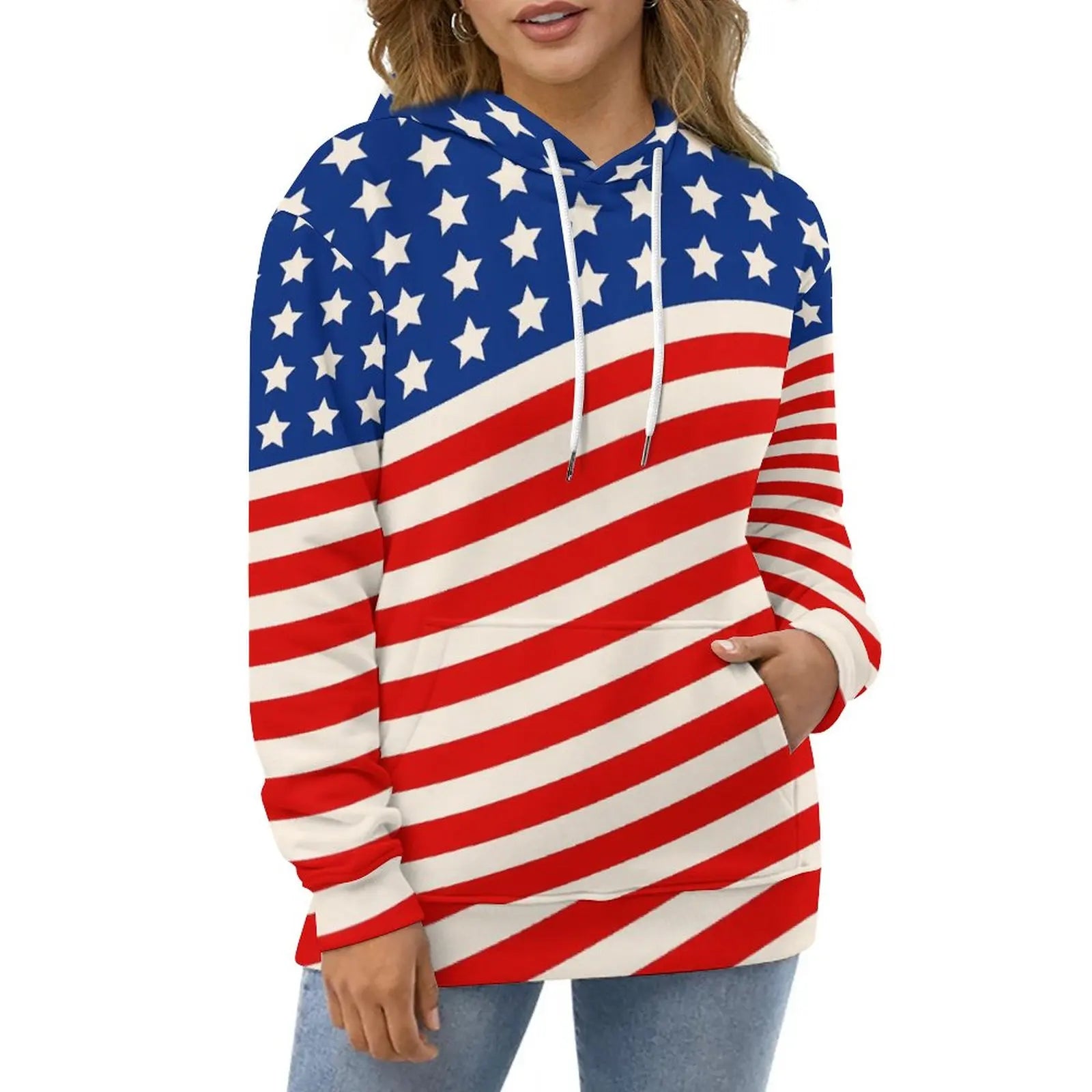 American Flag Hoodies White Stars Print Classic