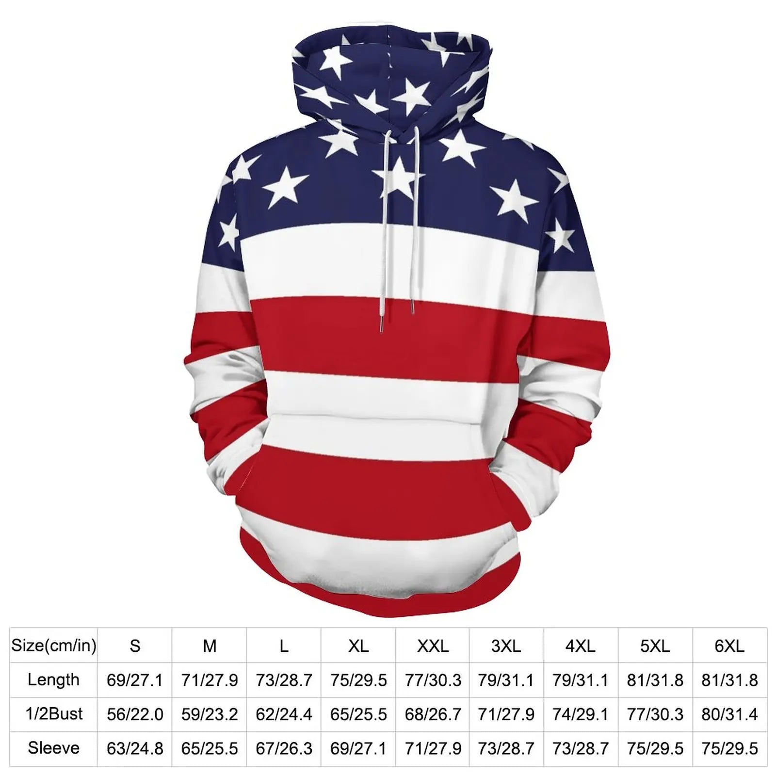 American Flag Hoodies White Stars Print Classic