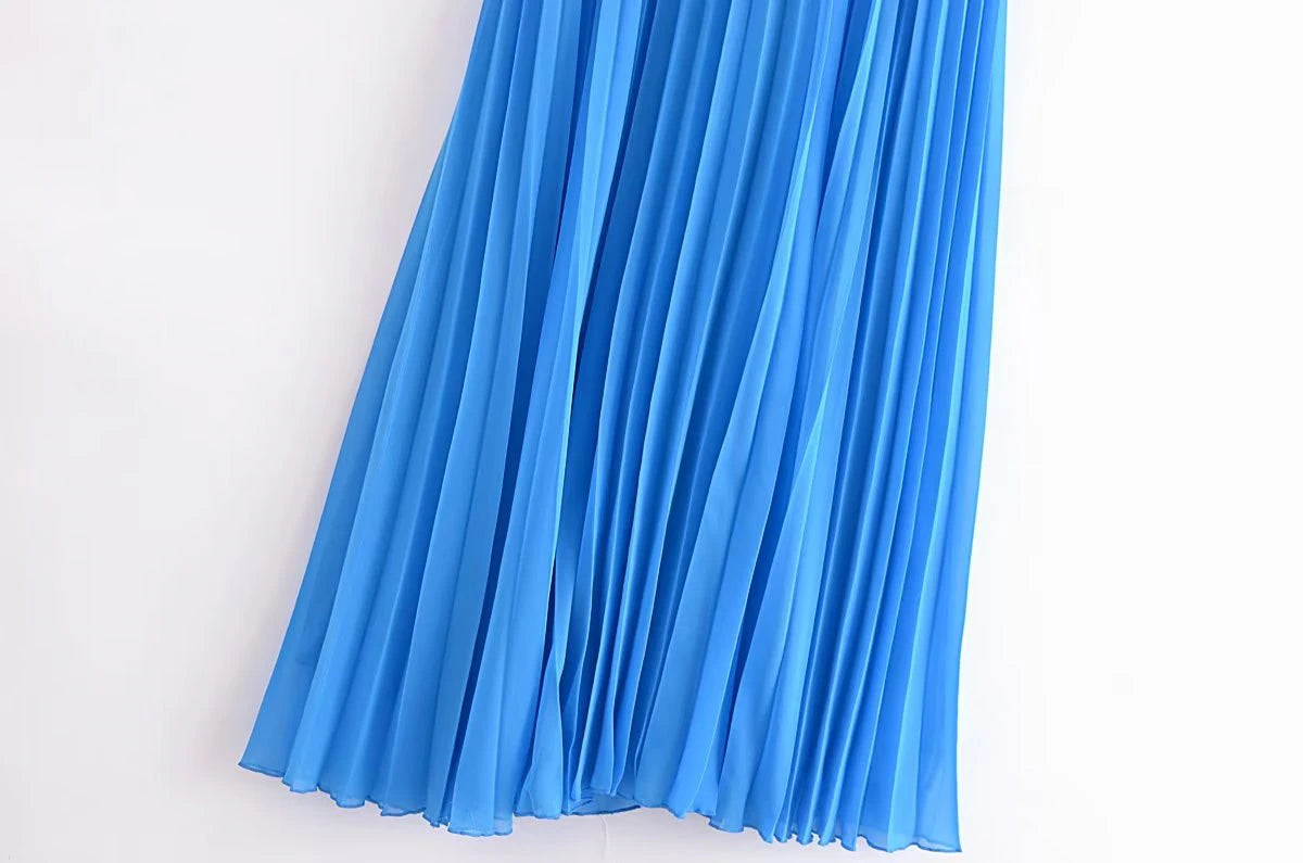 Summer Sexy  Solid  Pleated Elegant Halter Hollow Out Party Dress