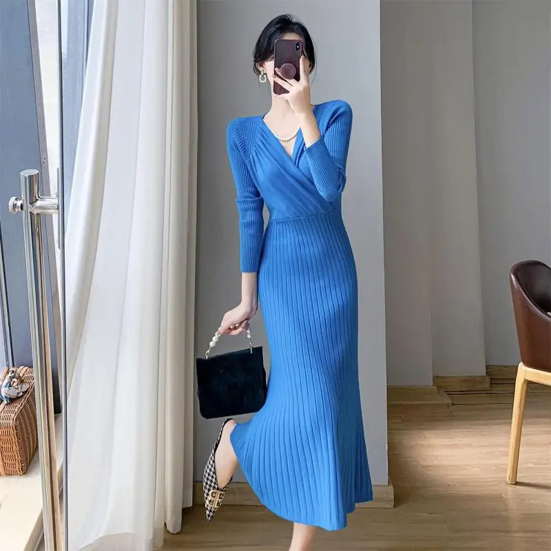 Autumn FLong Sleeve Sweater Knitted Dress