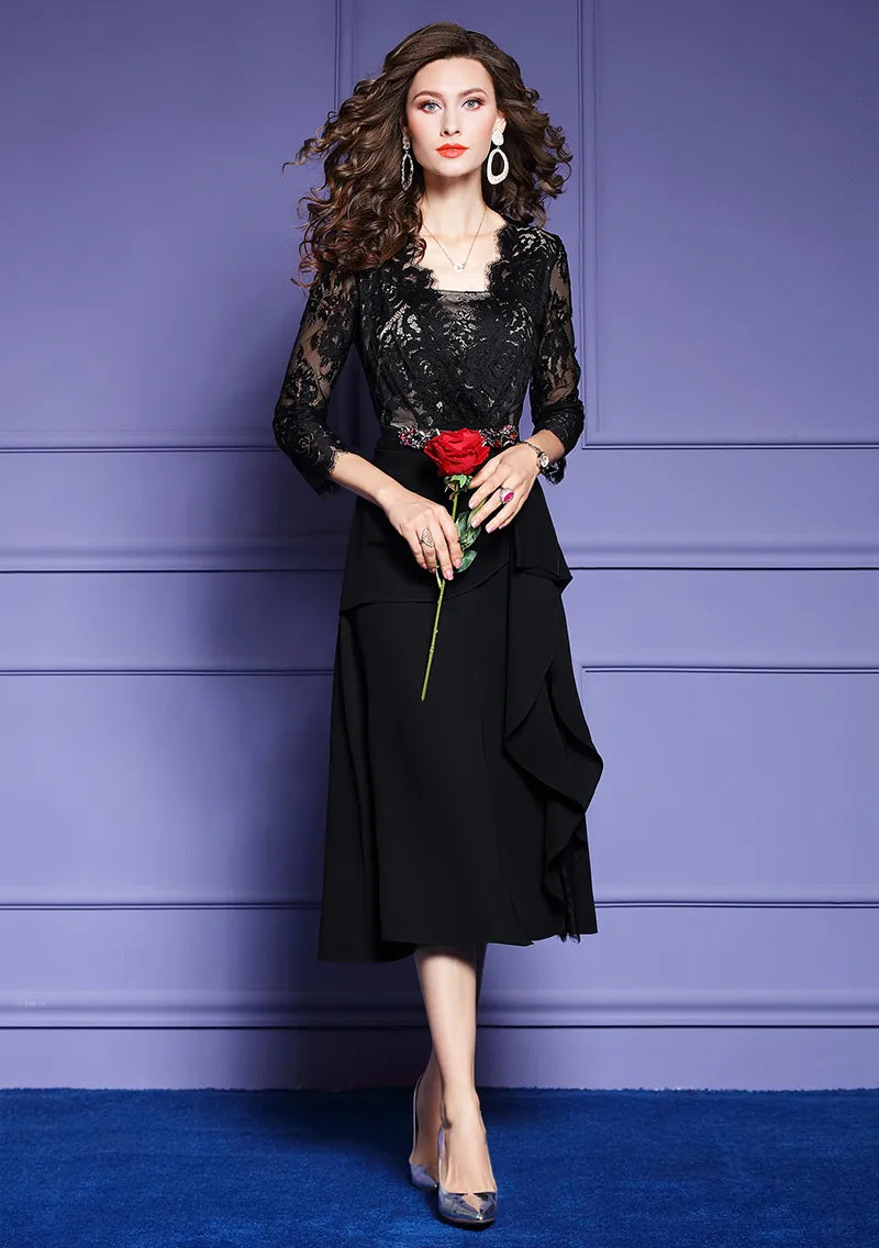 Spring & Autumn Elegant Vintage Lace Dress