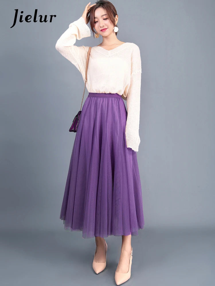 Autumn 3 Layers Princess Tulle Mesh Pleated Skirt