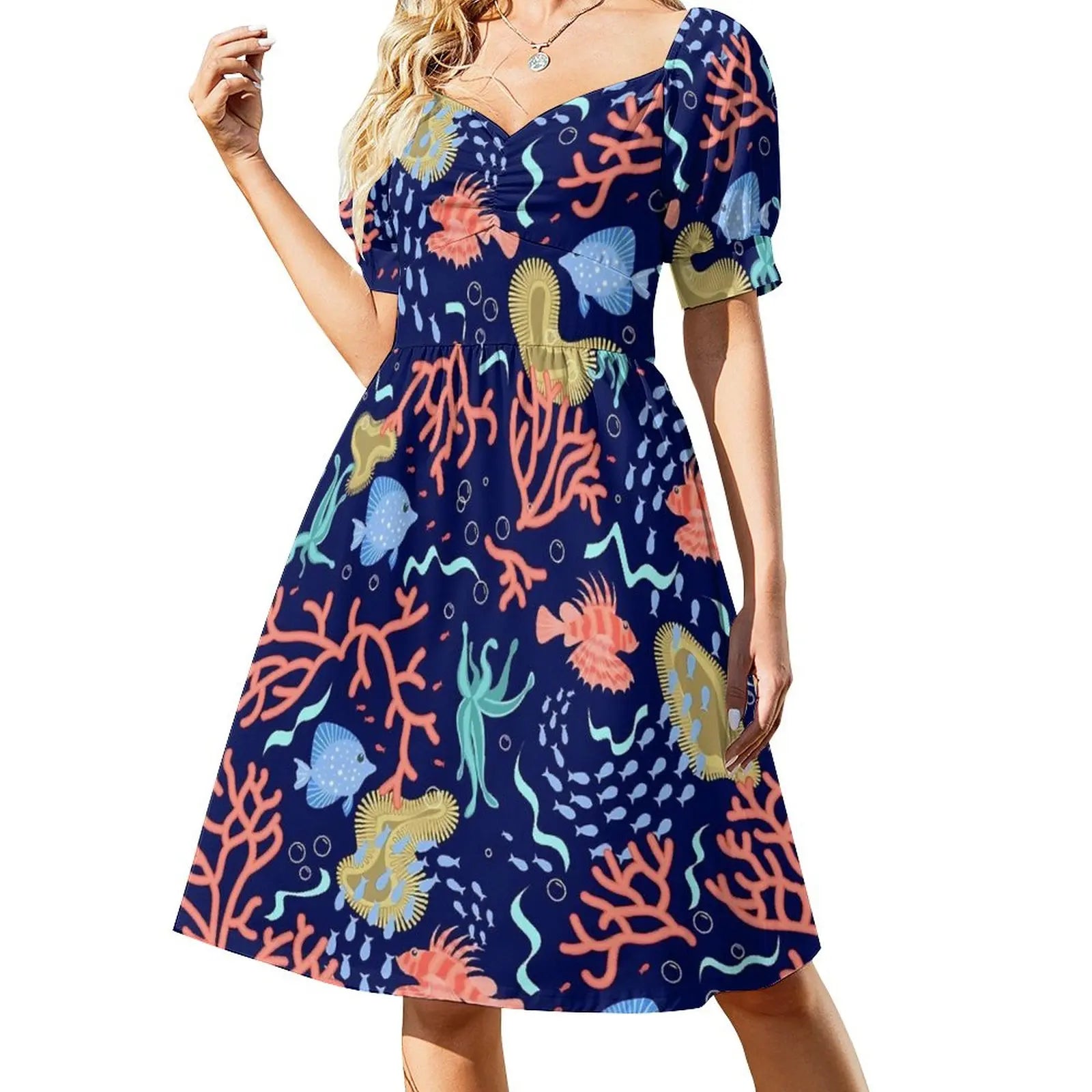 Tropical Marine Casual V Neck Elegant Printed Dress