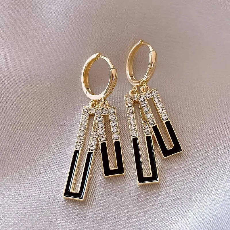 Shiny Zircon Square Hoop Gold Color Stainless Steel Earrings