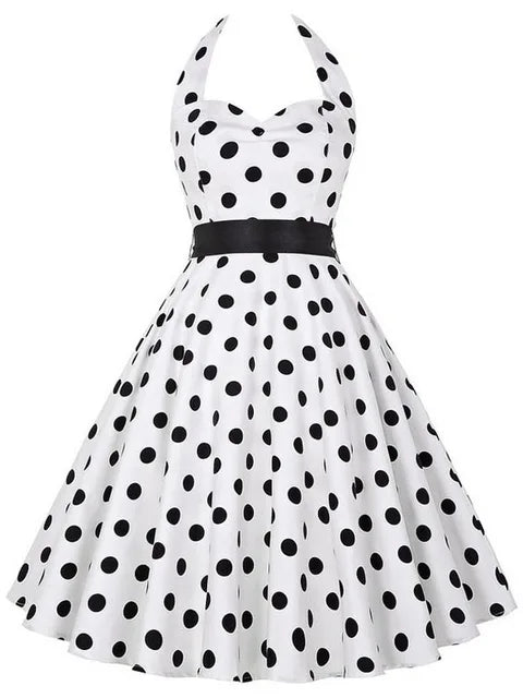 Vintage Summer  Polka Dot Print Halter  Dresses Vestidos