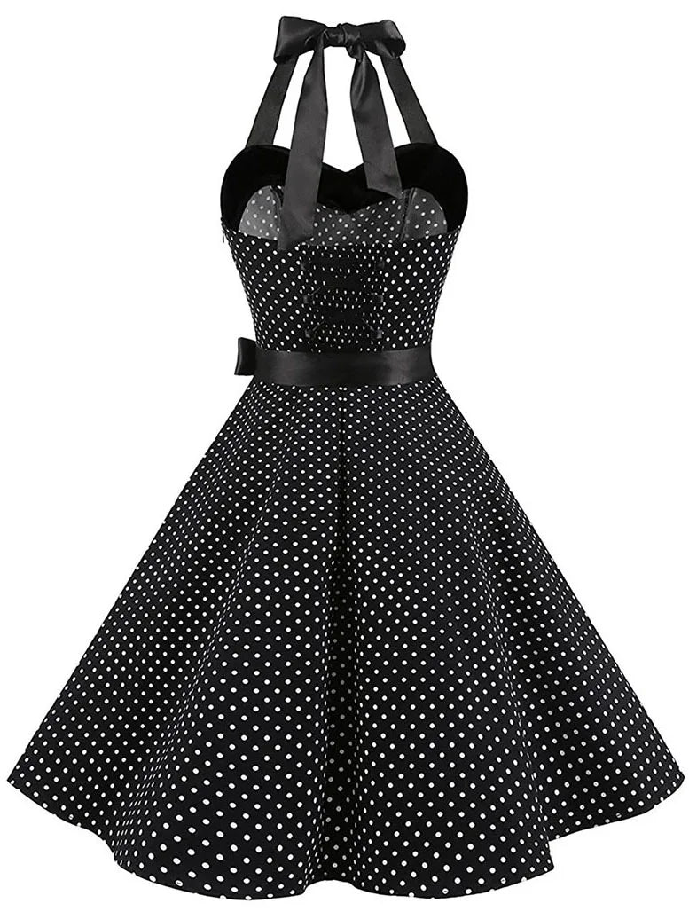 Vintage Summer  Polka Dot Print Halter  Dresses Vestidos