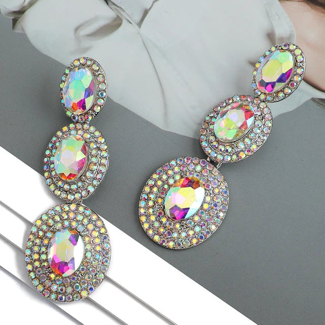 Modern Elegant Fashion Multiple Round Metal Full Crystal Dangle Earrings