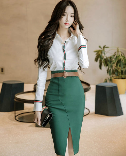 White Blouse and Green Pencil Skirts – Shequila's Fashions