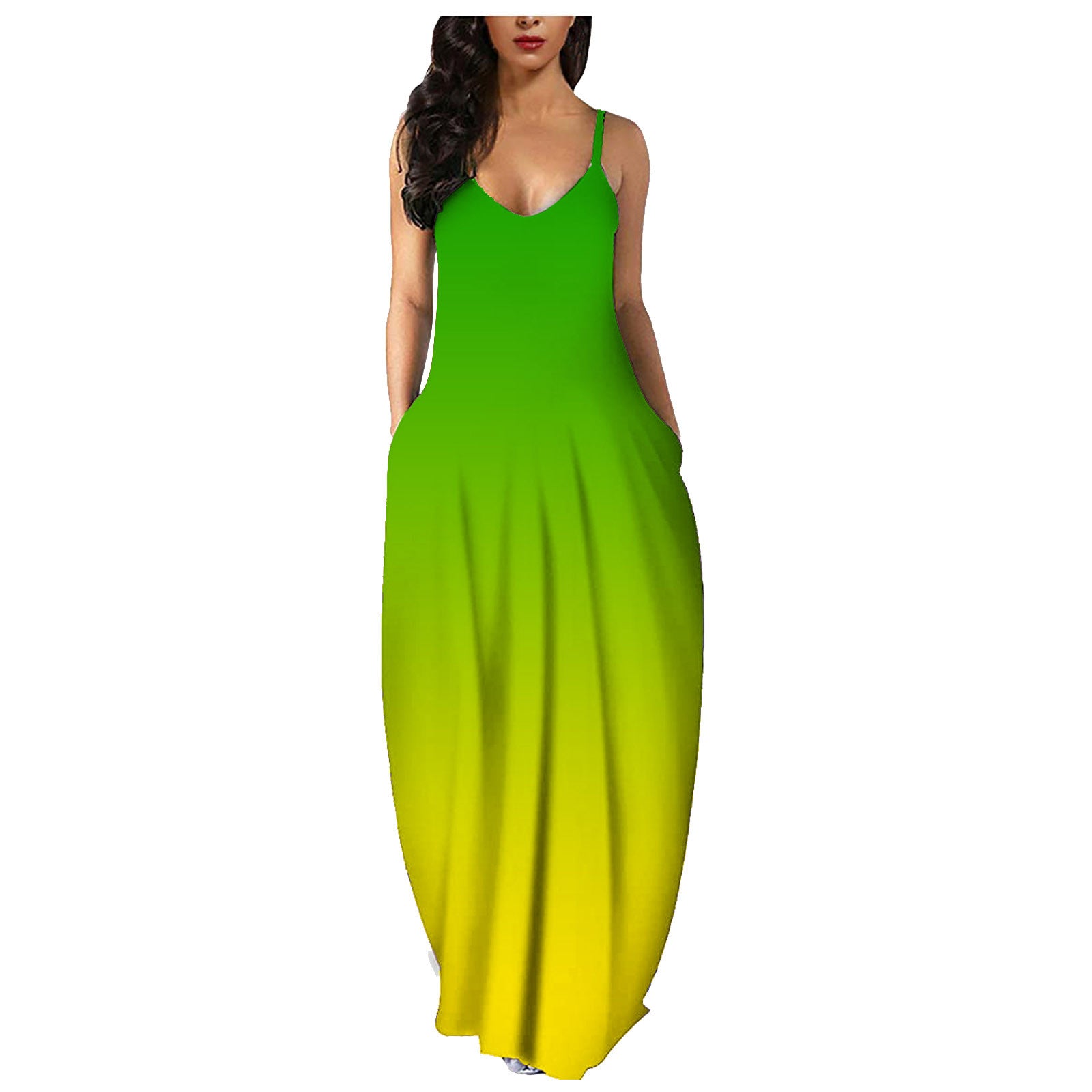 Gradient Sleeveless V Neck Maxi Dress