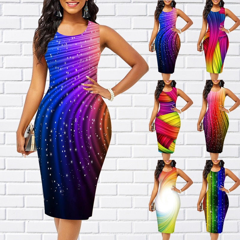 Summer Starry Sky Print Gradient Shift Dress