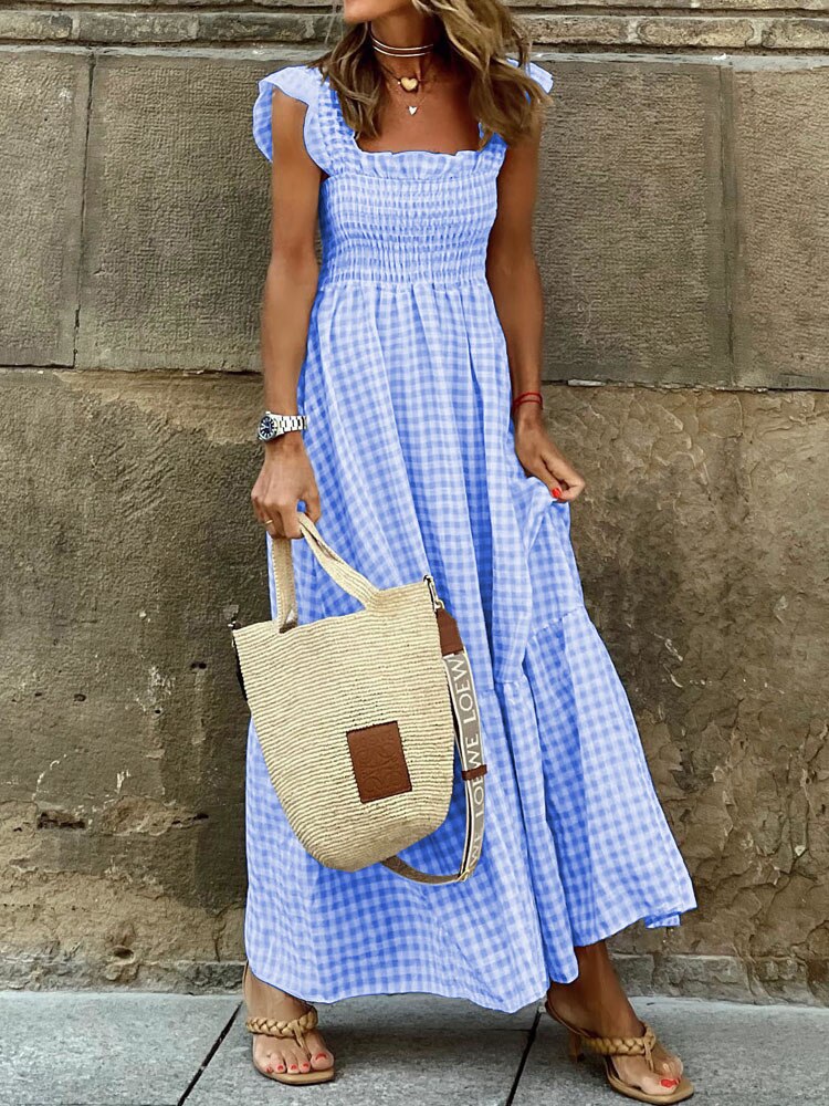 Summer Off The Shoulder Boho Slash Neck Flare Sleeve Maxi Dress