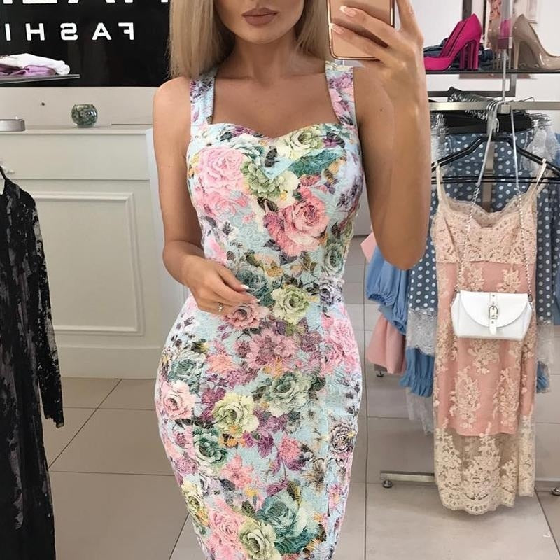 Fashion Rose Print Floral Print Pencil Bodycon Party Dress